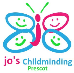 Prescot Childminding logo of a butterfly with word Jo embedded